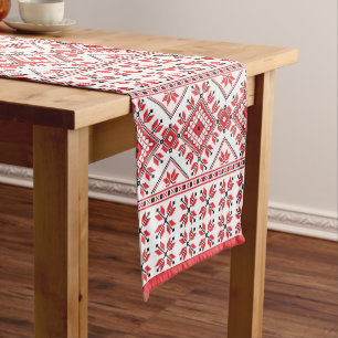 Festive Red Black Nordic Fair Isle Snowflake Motif Medium Table Runner