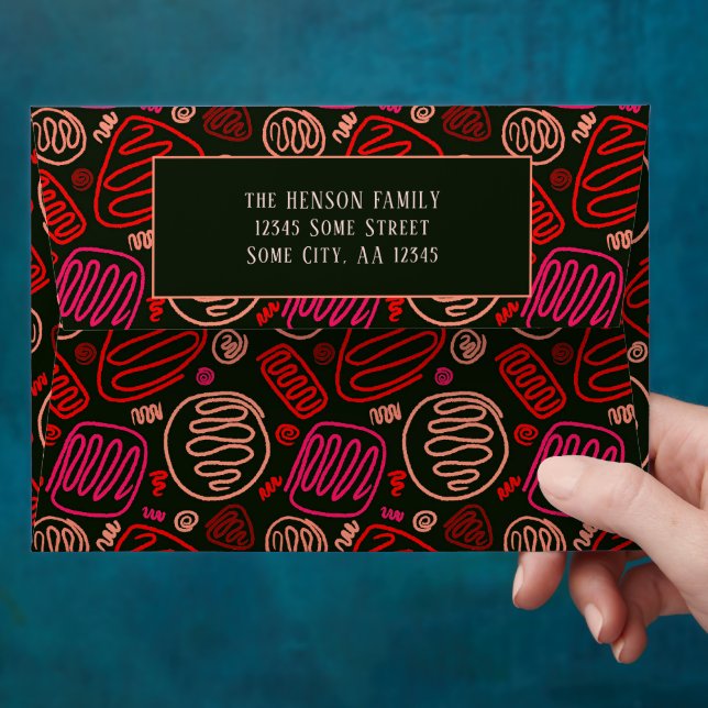 Festive Red Black One Line Artistic Return Address Envelope (Hand)