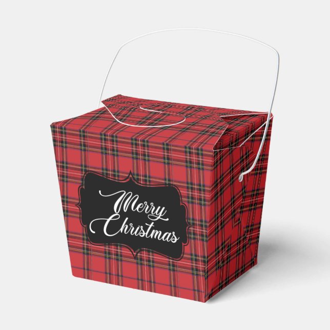 Festive Red & Black Plaid Christmas Favor Box (Front Side)
