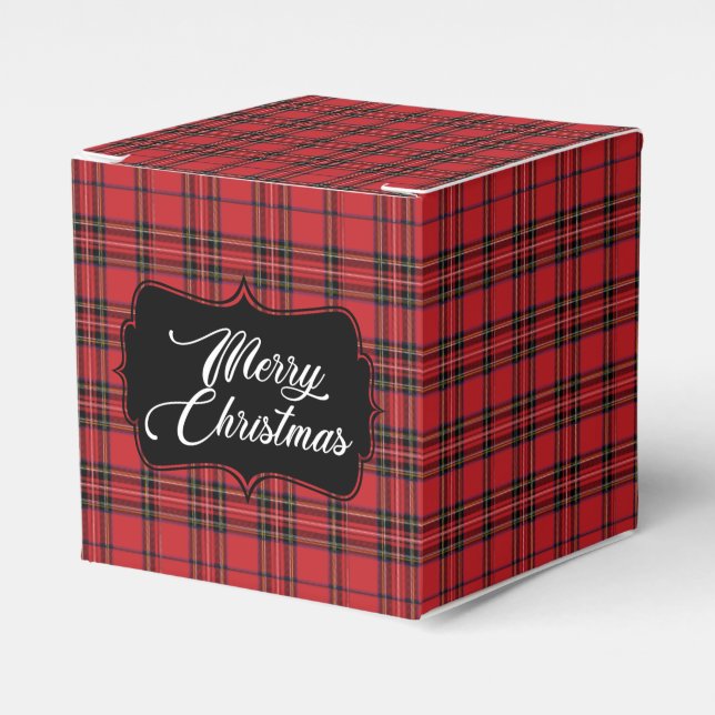 Festive Red & Black Plaid Christmas Favor Box (Front Side)