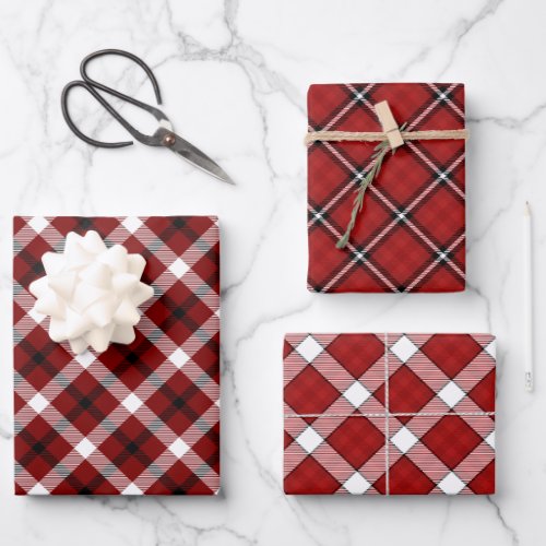 Festive Red Black  White Christmas Plaid Wrapping Paper Sheets