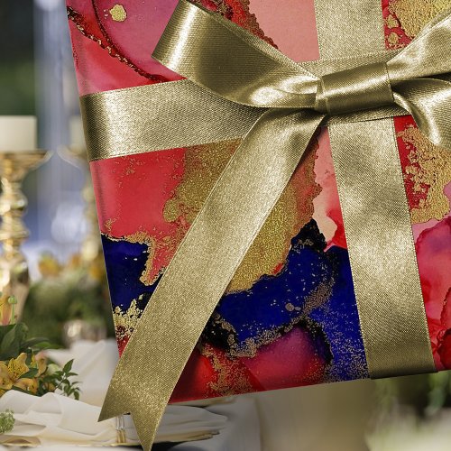Festive Red Blue Gold  Wrapping Paper