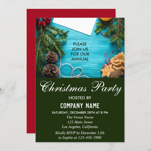 Festive Red Blue  Green Company Christmas Party Invitation