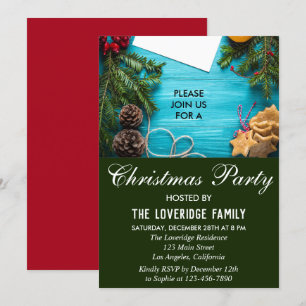 Festive Red, Blue & Green Country Christmas Party Invitation