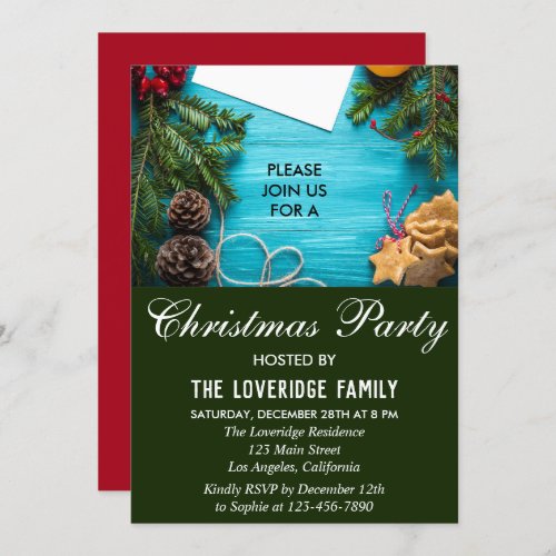 Festive Red Blue  Green Country Christmas Party Invitation