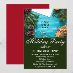 Festive Red, Blue & Green Country Holiday Party Invitation