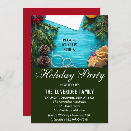 Festive Red Blue  Green Country Holiday Party Invitation