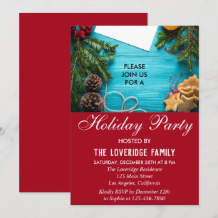 Festive Red & Blue Holiday Country Christmas Party Invitation