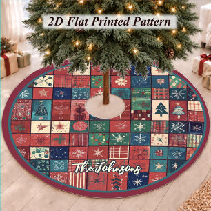 Festive Red Blue Whimsical Christmas Pattern Brushed Polyester Tree Skirt