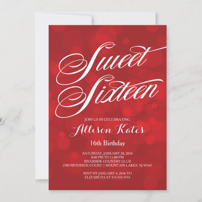 Festive Red Bokeh Lights Sweet 16TH Birthday Invitation (Front)