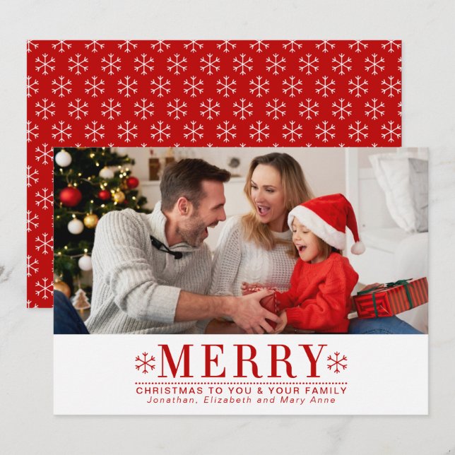 Festive Red Bold Typography Photo Christmas Card (Front/Back)