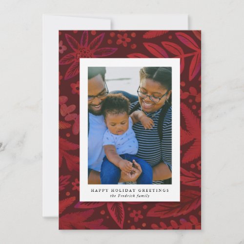 Festive Red Botanical Holiday Photo Card