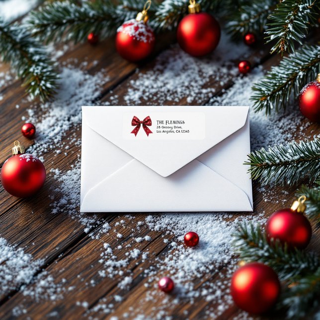 Festive Red Bow Christmas Label (Festive Red Bow Christmas Label)