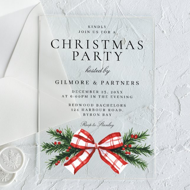Festive Red Bow Corporate Christmas Party Acrylic Invitations (Creator Uploaded)