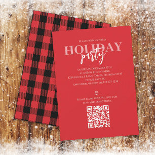 Festive Red Buffalo Check Holiday Party Invitation