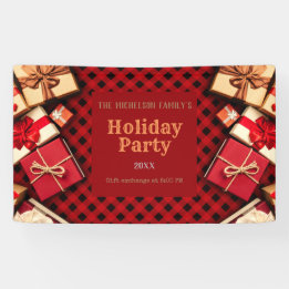 Festive Red Buffalo Check Presents Holiday Party Banner