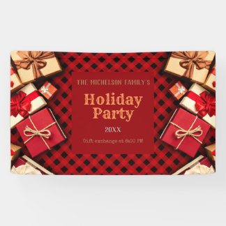 Festive Red Buffalo Check Presents Holiday Party Banner