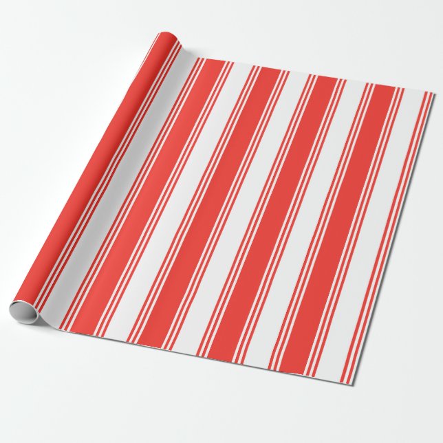 Festive Red Candy Stripe Pattern Wrapping Paper (Unrolled)