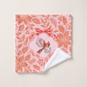 Festive Red Cardinal Bow Wash Cloth
