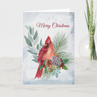 Festive Red Cardinal Floral Christmas