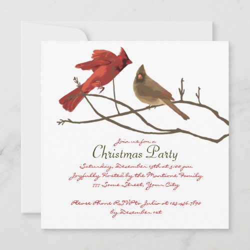 Festive Red Cardinals Christmas Party Custom Invite