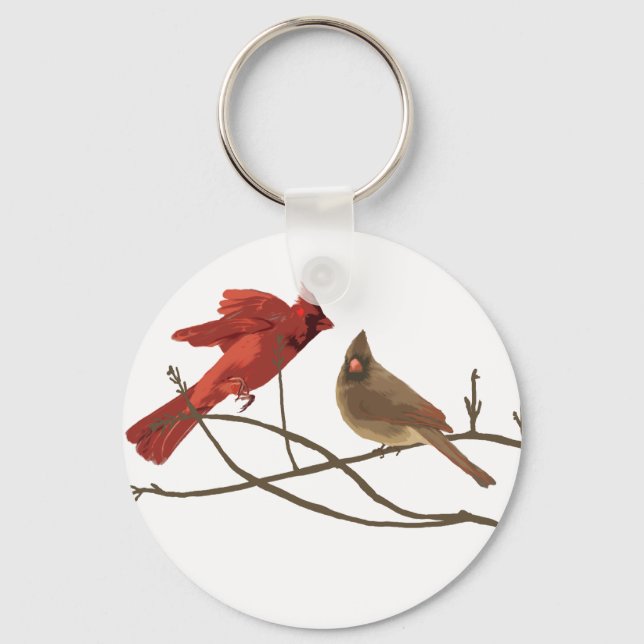 Festive Red Cardinals Keychain (Front)