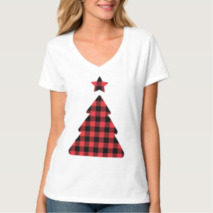 Festive Red Check Christmas Tree Holiday T-Shirt