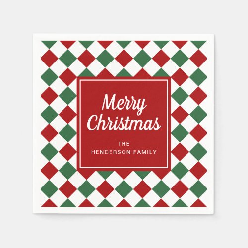 Festive Red Checked Merry Christmas Napkins