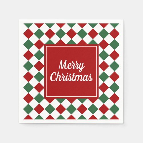 Festive Red Checked Merry Christmas Napkins