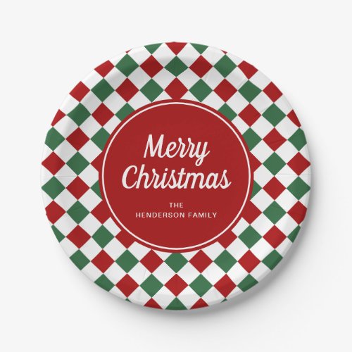 Festive Red Checked Merry Christmas Paper Plates