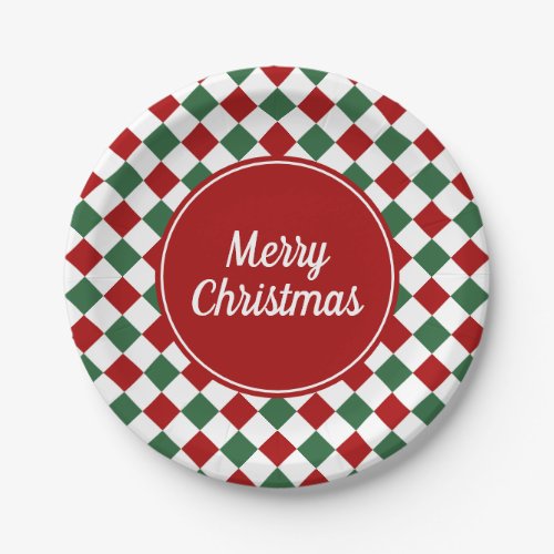 Festive Red Checked Merry Christmas Paper Plates