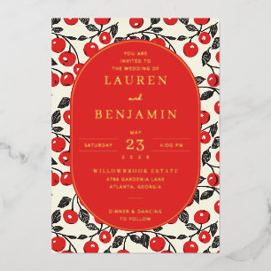 Festive Red Cherry Motiv Foil Invitation