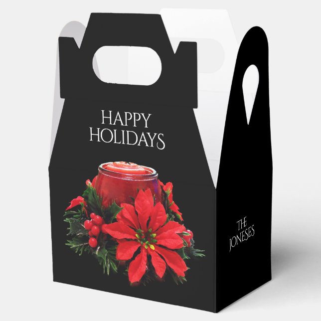 Festive Red Christmas Candle, Holly and Poinsettia Favor Boxes (Opened)