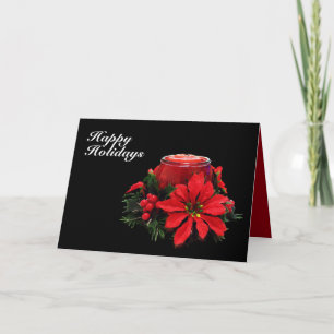 Festive Red Christmas Candle, Holly and Poinsettia Holiday Card