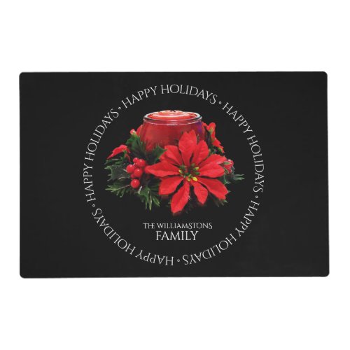 Festive Red Christmas Candle Holly and Poinsettia Placemat