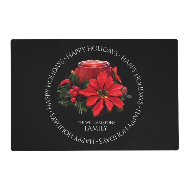 Festive Red Christmas Candle, Holly and Poinsettia Placemat (Front)