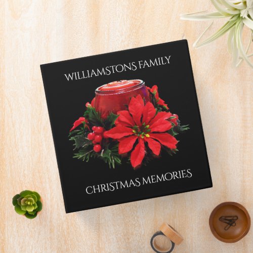 Festive Red Christmas Candle Holly Poinsettias Binder