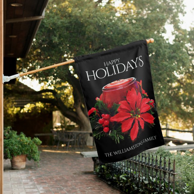 Festive Red Christmas Candle Holly Poinsettias House Flag (In SItu)