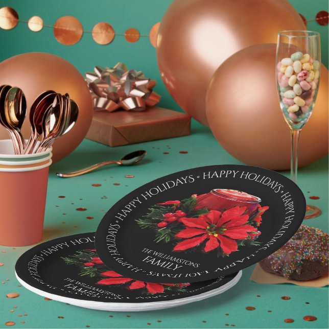 Festive Red Christmas Candle Holly Poinsettias Paper Plates (Multi)