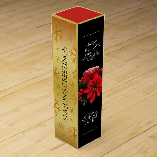 Festive Red Christmas Candles Holly Snowflakes Wine Box