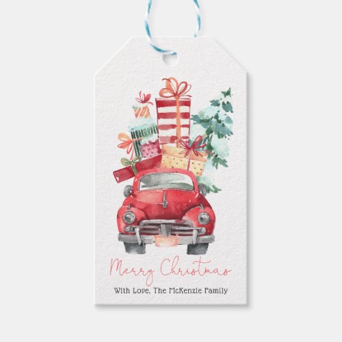 Festive Red Christmas Car Holiday Truck Thank You Gift Tags