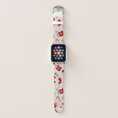 Festive Red Christmas Cookie Illustration Pattern Apple Watch Band