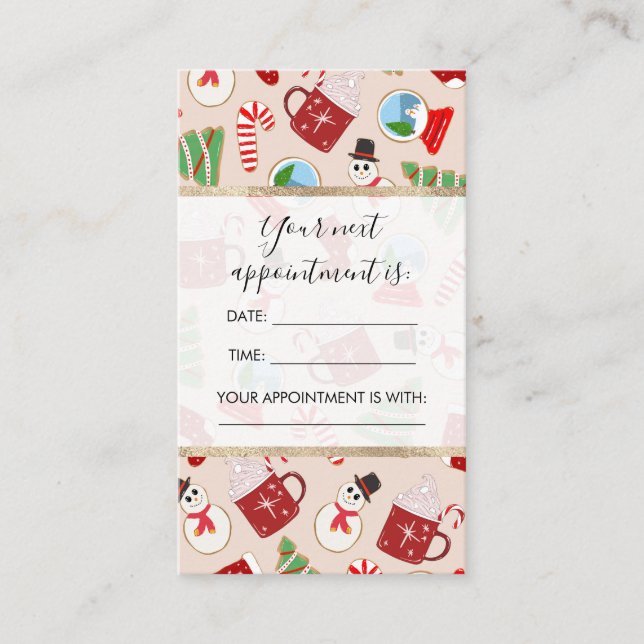 Festive Red Christmas Cookie Illustration Pattern Appointment Card (Front)