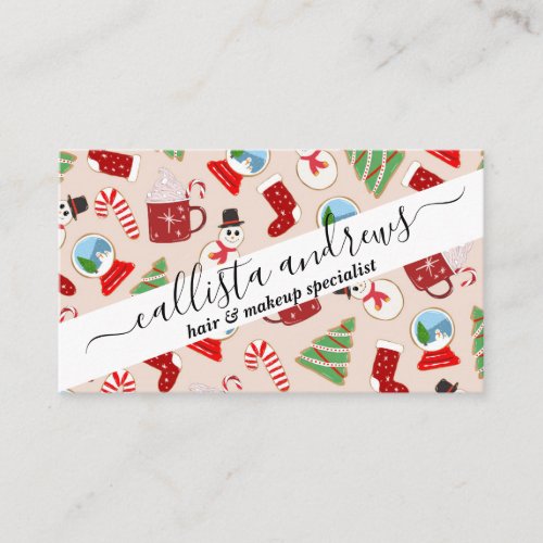 Festive Red Christmas Cookie Illustration Pattern Business Card