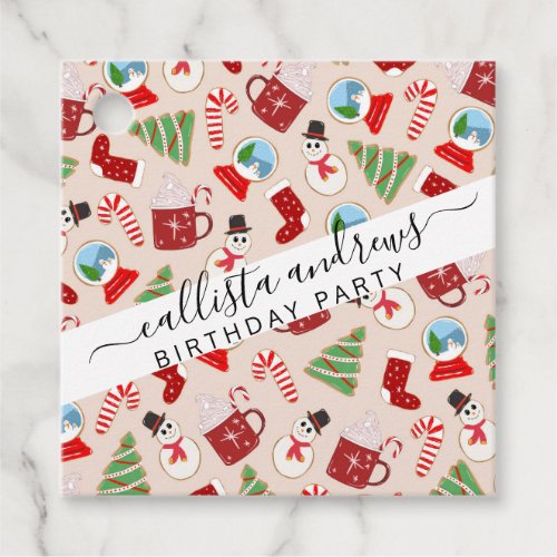 Festive Red Christmas Cookie Illustration Pattern Favor Tags