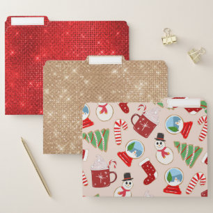 Festive Red Christmas Cookie Illustration Pattern File Folder
