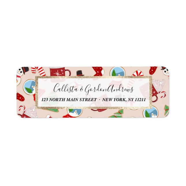 Festive Red Christmas Cookie Illustration Pattern Label (Front)
