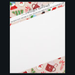 Festive Red Christmas Cookie Illustration Pattern Letterhead<br><div class="desc">This cute and festive pattern is perfect for the Christmas holiday season. It features a hand-drawn holiday cookie illustration pattern including a snowglobe, Christmas tree, stocking, hot cocoa, candy cane, and snowman. The color scheme includes red, green, white, black, and sepia tan. ***IMPORTANT DESIGN NOTE: For any custom design request...</div>