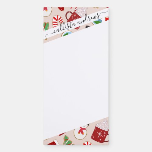 Festive Red Christmas Cookie Illustration Pattern Magnetic Notepad