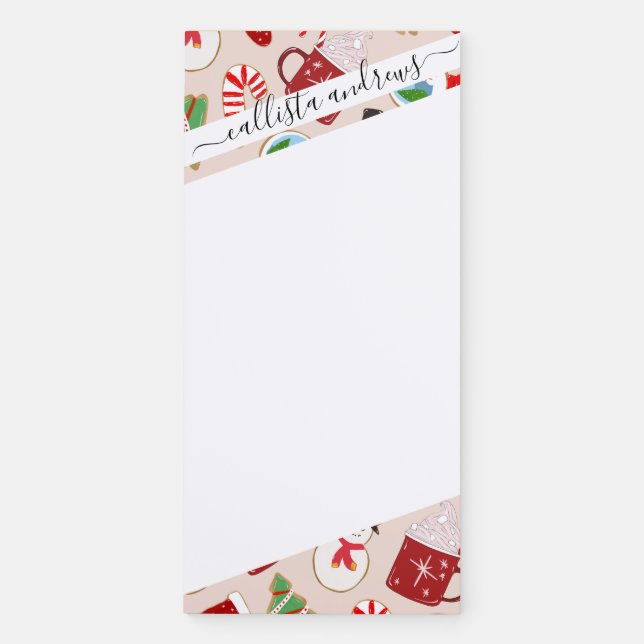 Festive Red Christmas Cookie Illustration Pattern Magnetic Notepad (Front)